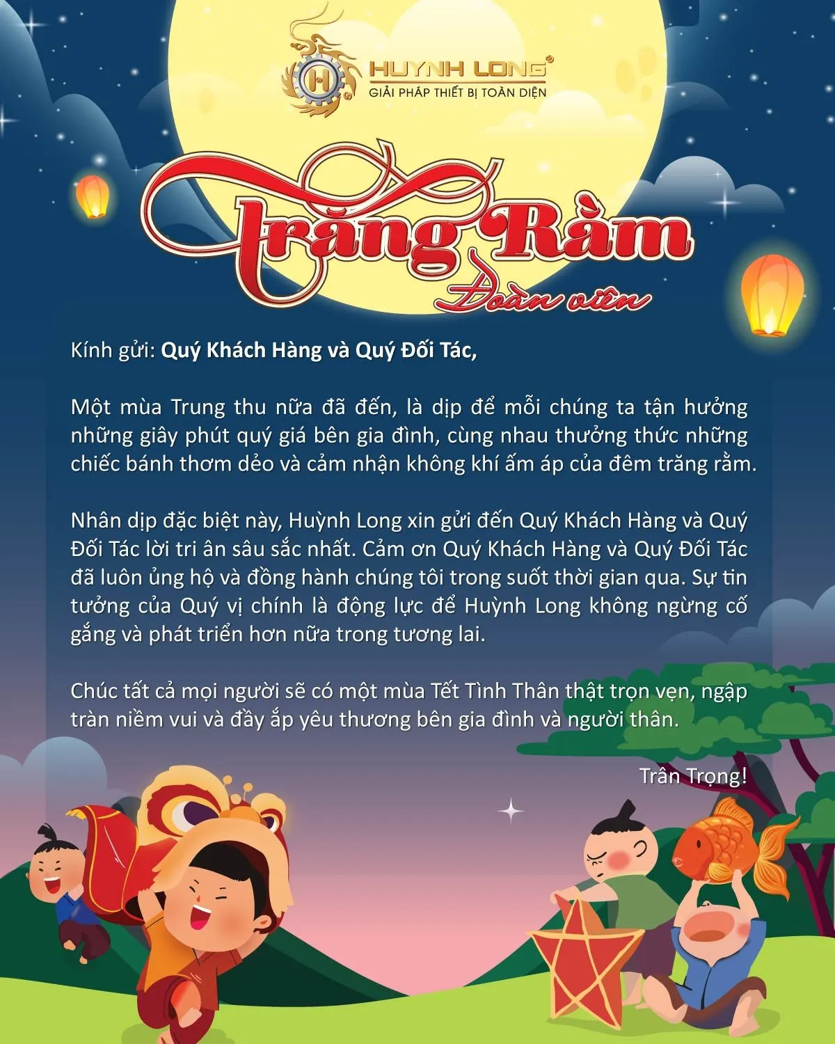 Thư chúc mừng Tết Trung Thu đến Quý Khách Hàng, Quý Đối Tác – Huỳnh Long